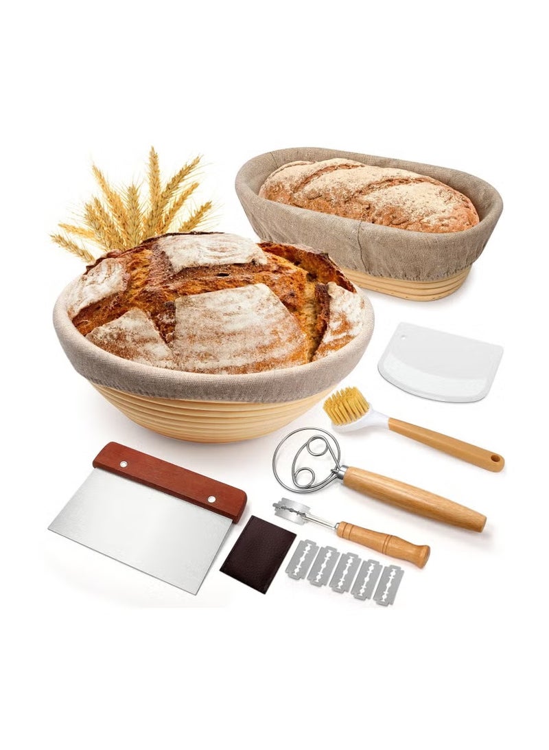 Sourdough Proofing Basket Kit, 23cm Round and 25cm Oval Banneton Bread Baking Supplies, 2 Bread Proofing Baskets with Sourdough Bread Making Tools,Bread Proofing Basket Set - Image 1